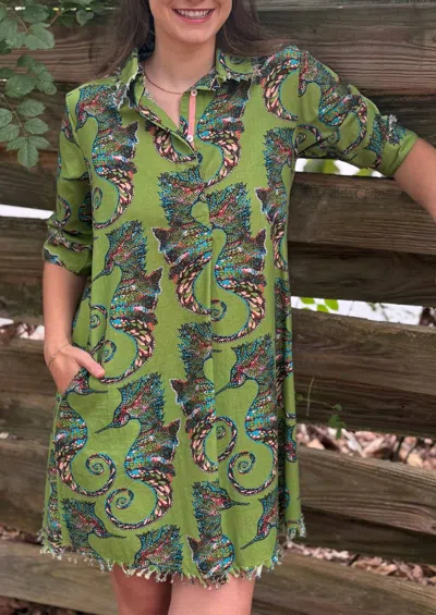 Dizzy Lizzie Chatham Dress In Green Seahorses In Multi