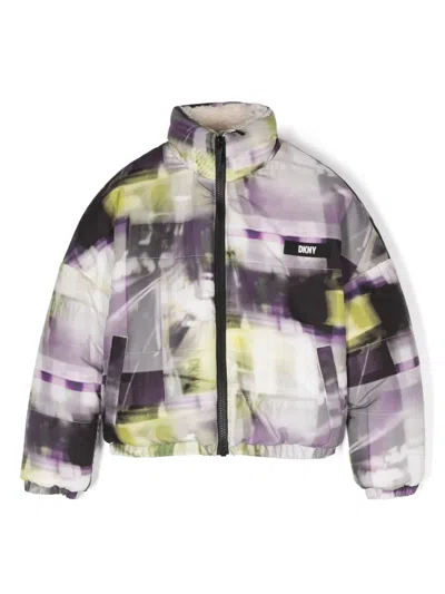 Dkny Kids' Abstract-print Reversible Padded Jacket In Purple