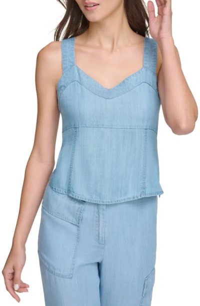 Dkny Chambray V-neck Top In Glacier