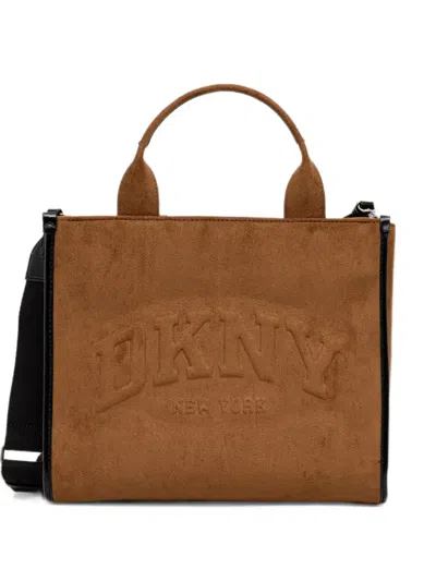 Dkny Embossed-logo Tote Bag In Brown