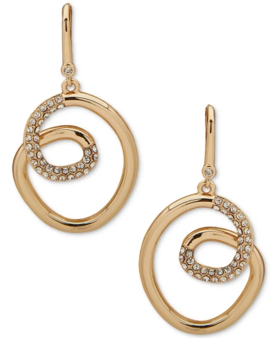 Dkny Gold-tone Large Pave Crystal Twist Drop Earrings In Gold/ Crystal