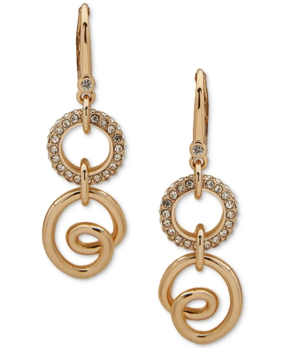 Dkny Gold-tone Pave Ring & Twist Double Drop Earrings In White