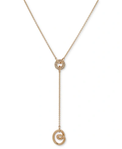 Dkny Gold-tone Pave Ring & Twist Lariat Necklace, 16" + 3" Extender In White