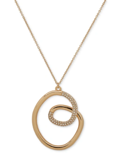 Dkny Gold-tone Pave Twist 38" Adjustable Pendant Necklace In White