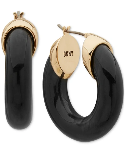 Dkny Gold-tone Small Color Tubular Hoop Earrings, 0.61" In Black