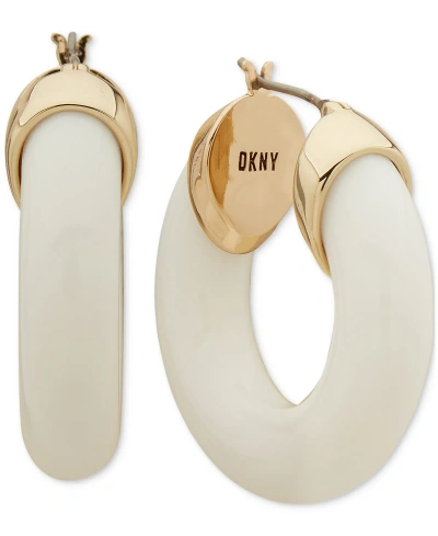 Dkny Gold-tone Small Color Tubular Hoop Earrings, 0.61" In White