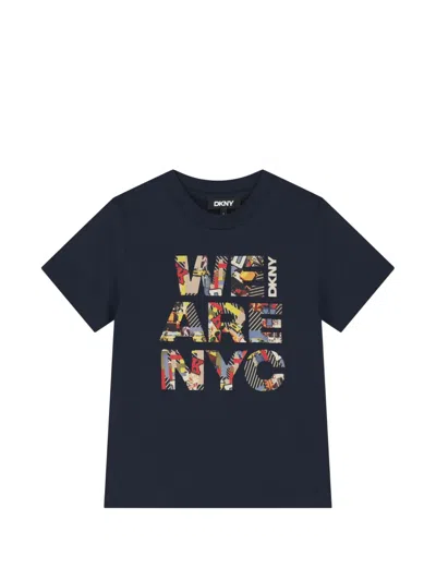 Dkny Kids' Graphic-print Short-sleeve T-shirt In Blue