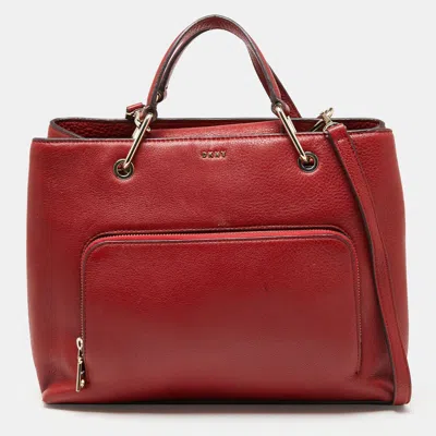 Dkny Leather Bryant Park Front Pocket Satchel In Red