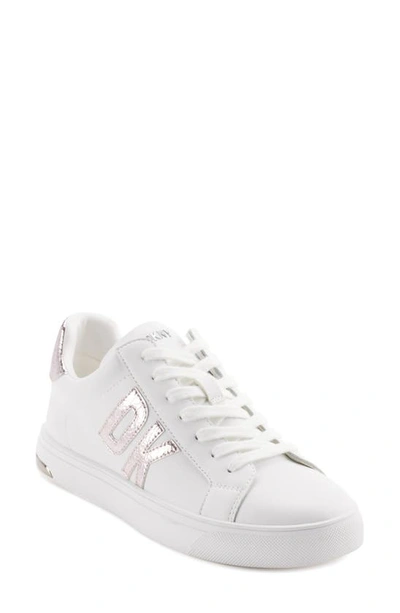 Dkny Logo Appliqué Sneaker In White/ Rose Gold