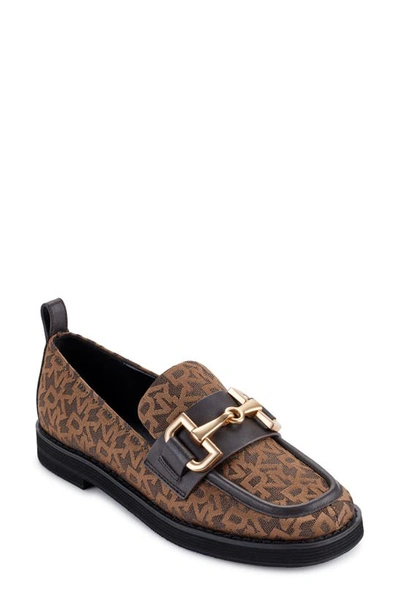 Dkny Logo Jacquard Buckle Loafer In Brown/ Espresso