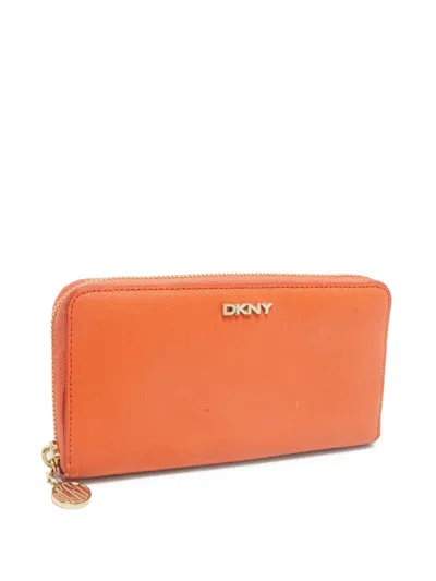 Pre-owned Dkny Logo-lettering Zip-around Wallet In Orange
