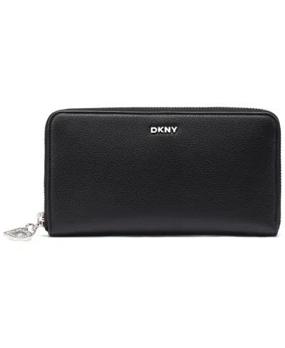 Dkny Margot Pebble Texture Zip Around Wallet In Black,silver