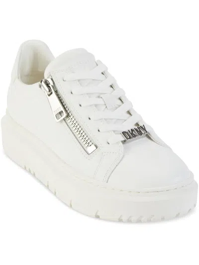 Dkny Matti Womens Faux Leather Lifestyle Casual And Fashion Sneakers In White