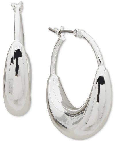 Dkny Medium Puffy Sculptural Elongated Hoop Earrings In Silver