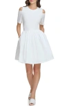 Dkny Mixed Media Poplin Fit & Flare Dress In Ivory