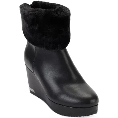 Dkny Nadra K3201890 Boots Women's Black Leather Wedge Heel Bootie Rhs8382