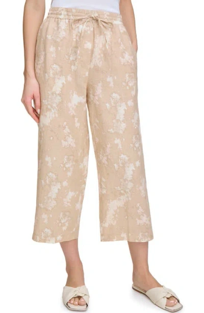 Dkny Print Crop Linen Pants In Sandalwood/ Ivory Multi