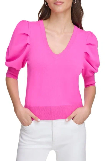 Dkny Puff Sleeve Sweater In Shocking Pink