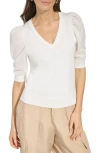 Dkny Puff Sleeve V-neck Sweater In Ivory