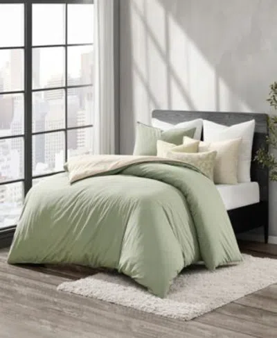 Dkny Reversible Vintage Washed Cotton Duvet Cover Sets In Blue,ivory