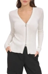 Dkny Rib Zip Front Sweater In Ivory