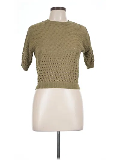 Pre-owned Dkny Short Sleeve Top Green Mock Neckline Tops