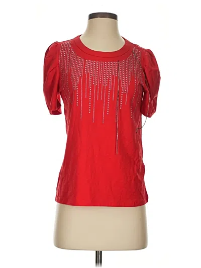 Pre-owned Dkny Short Sleeve Top Red Keyhole Neckline Tops