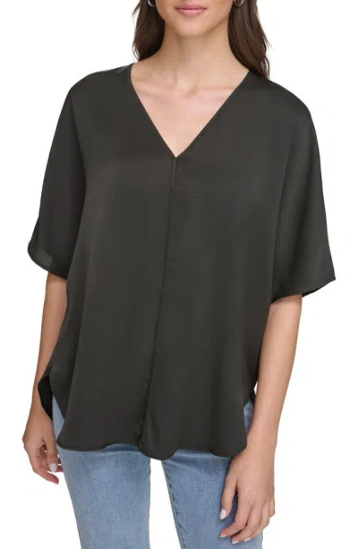 Dkny Short Sleeve Woven Top In Black