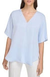 Dkny Short Sleeve Woven Top In Frost Blue