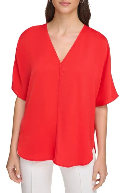 Dkny Short Sleeve Woven Top In Flame