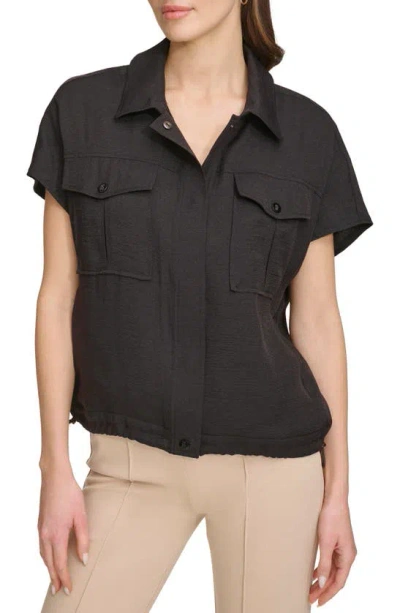 Dkny Side Toggle Short Sleeve Button-up Shirt In Black
