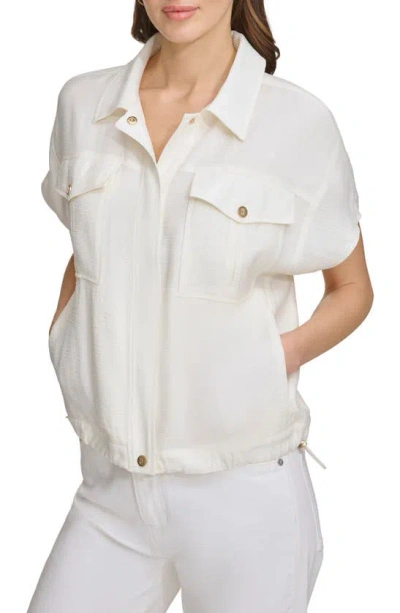Dkny Side Toggle Short Sleeve Button-up Shirt In Eggnog