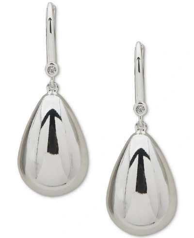 Dkny Silver-tone Puffy Sculptural Tear-shape Drop Earrings