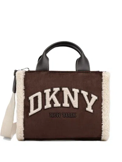 Dkny Small Hadlee Logo-patch Tote Bag In Brown