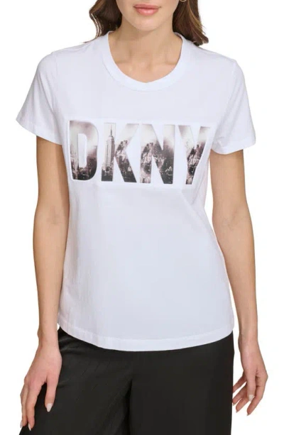 Dkny Soho Logo Cotton Blend Graphic T-shirt In White
