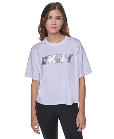 Dkny Sport Women's Foil Rhinestone Logo Dropped-shoulder T-shirt In Blue