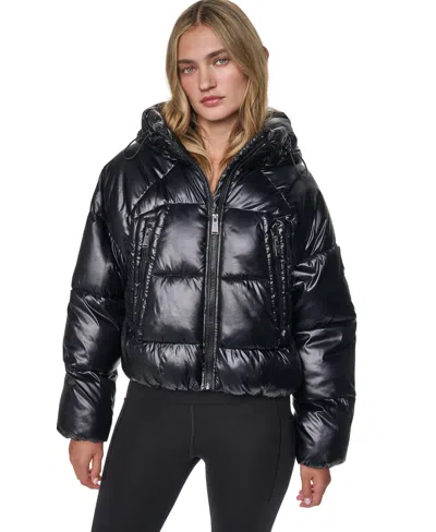 Dkny Sport Women's Hooded Short Puffer Jacket In Animal Print