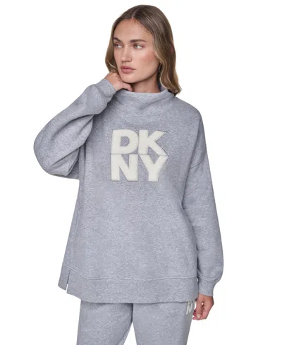 Dkny Sport Women's Mock-neck Oversized Graphic Sweatshirt In Gray