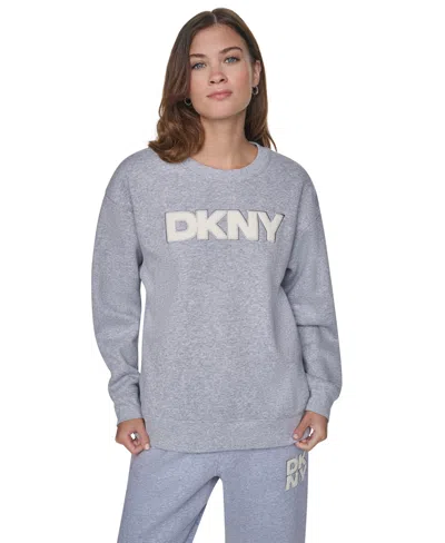 Dkny Sport Women's Nolita Chenille Applique Logo Long-sleeve Sweatshirt In Gray