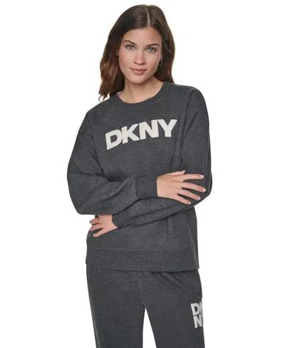 Dkny Sport Women's Nolita Chenille Applique Logo Long-sleeve Sweatshirt In Gray