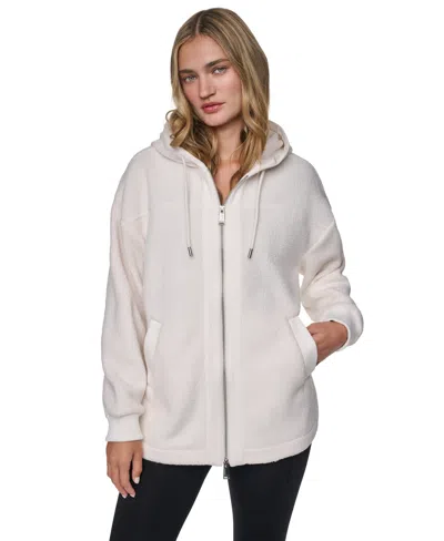 Dkny Sport Women's Placid Sherpa Hooded High-low Curved-hem Jacket In Neutral