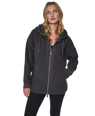 Dkny Sport Women's Placid Sherpa Hooded High-low Curved-hem Jacket In Black