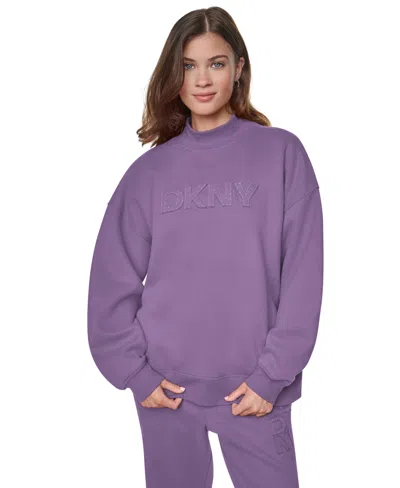 Dkny Sport Women's Rhinestone Applique Oversized Mock Neck Pullover In Purple