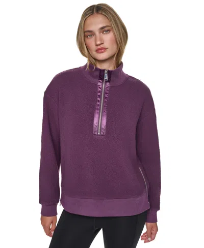 Dkny Sport Women's Sherpa Mock Neck Half-zip Pullover In Burgundy