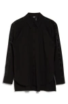 Dkny Sportswear Logo Trim High-low Button-up Shirt In Black