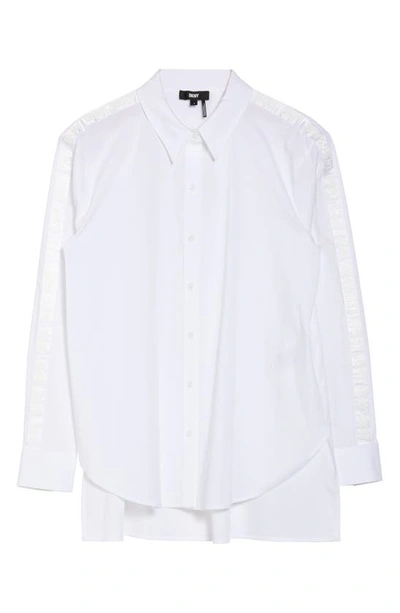 Dkny Sportswear Logo Trim High-low Button-up Shirt In White