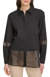 Dkny Sportswear Mixed Media Button-up Shirt In Black