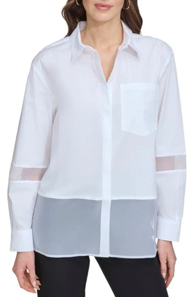 Dkny Sportswear Mixed Media Button-up Shirt In White