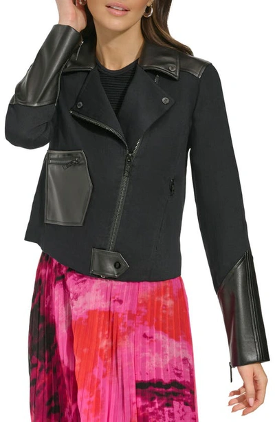 Dkny Sportswear Mixed Media Moto Jacket In Black