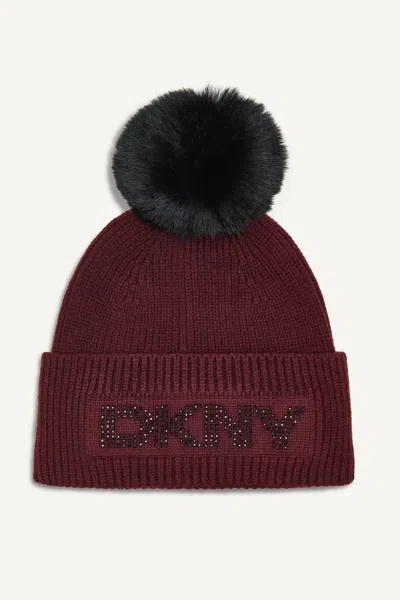 Dkny Women's Disco Faux Fur Pom Hat In Cabernet